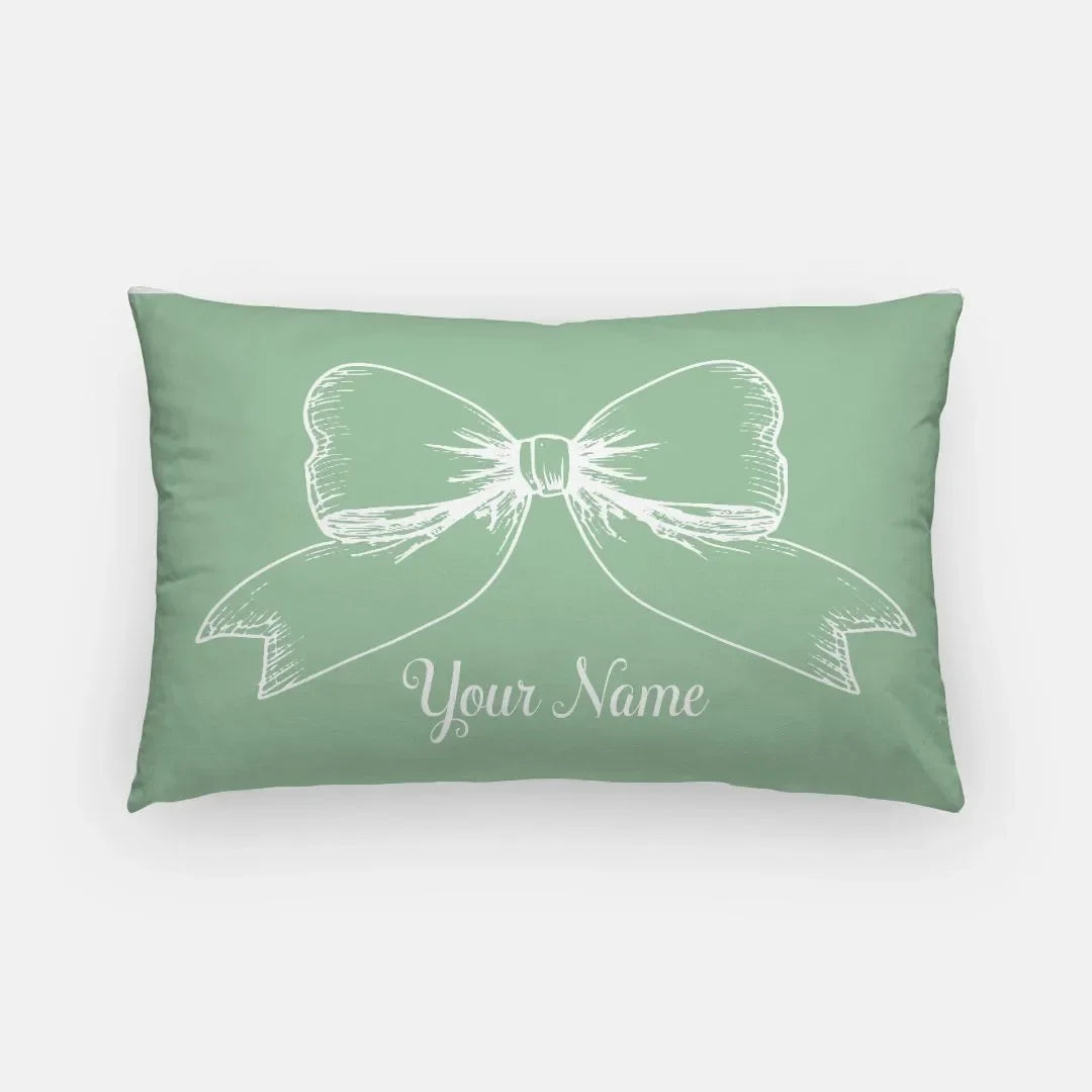 Personalized Bow Lumbar Pillow Cover Green Pillow Covers