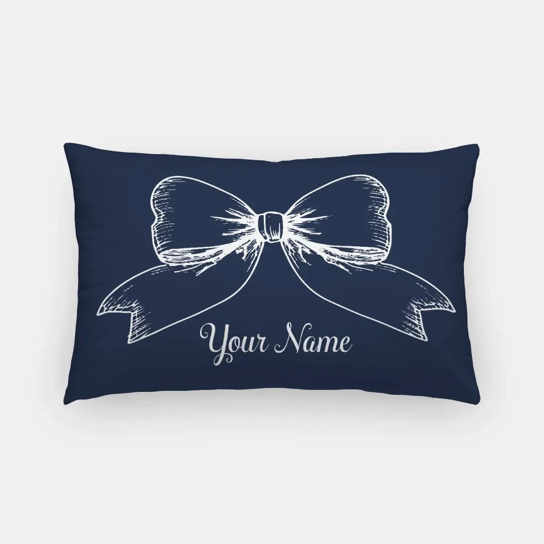 Personalized Bow Lumbar Pillow Cover Navy Pillow Covers