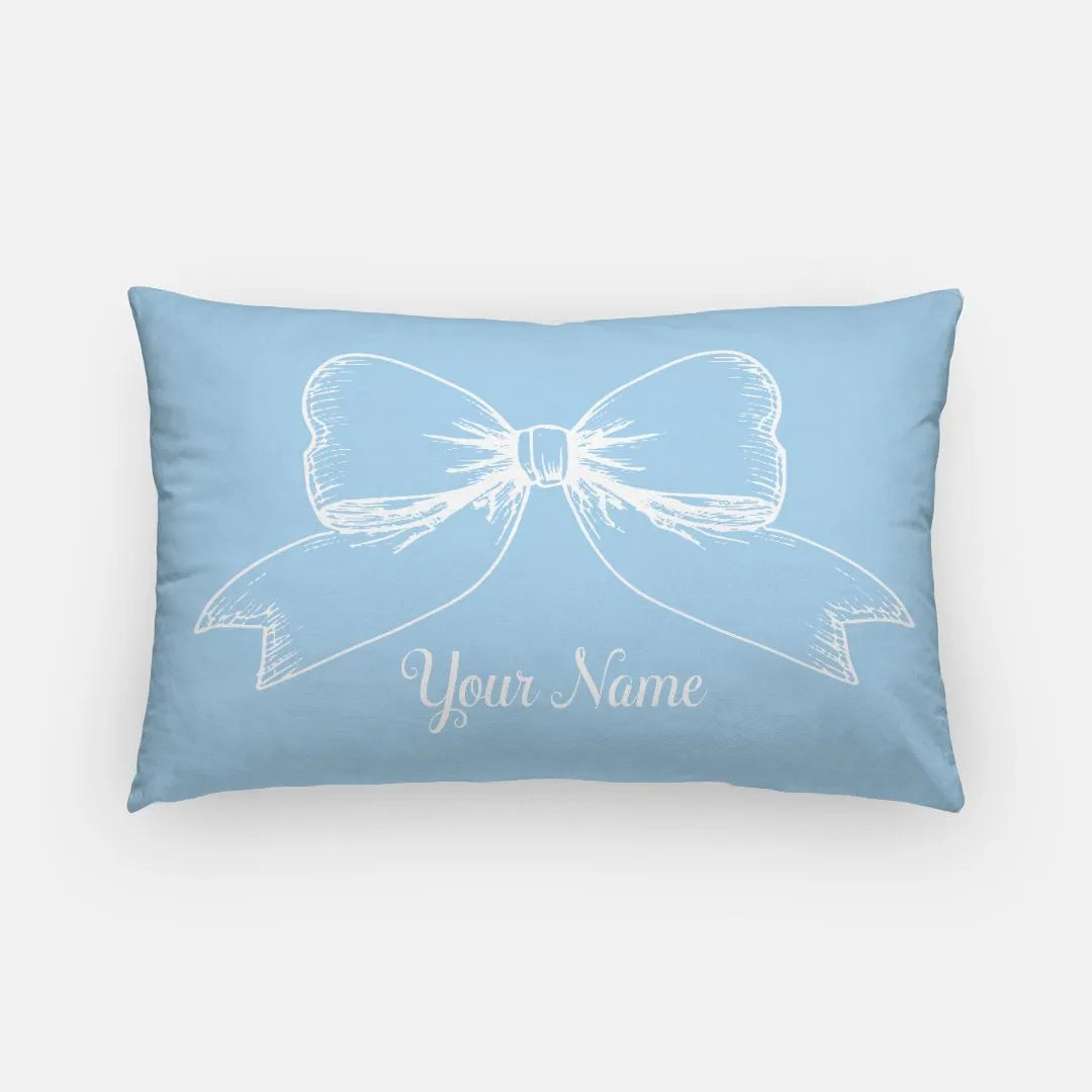 Personalized Bow Lumbar Pillow Cover Powder Blue Pillow Covers