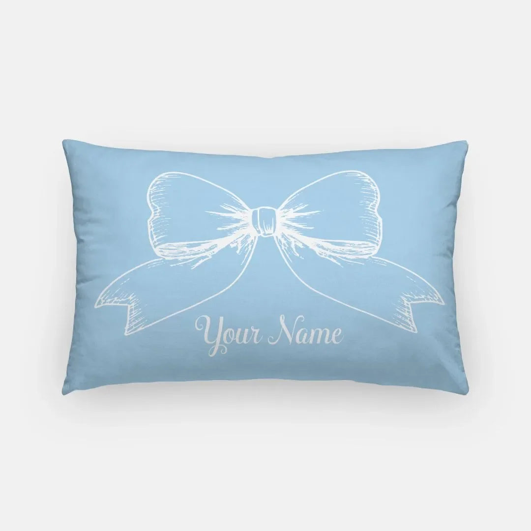 Personalized Bow Lumbar Pillow Cover Powder Blue Pillow Covers