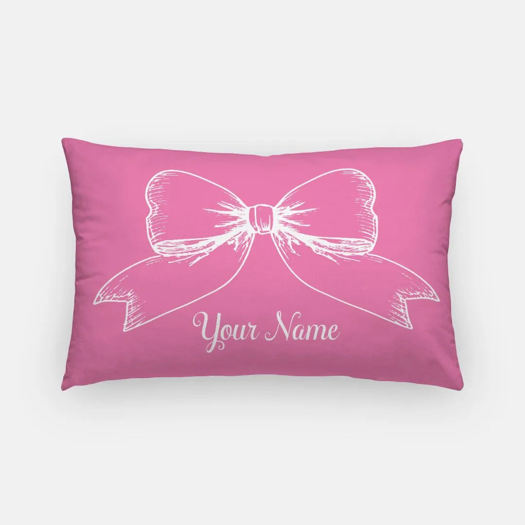 Personalized Bow Lumbar Pillow Cover Hot Pink Pillow Covers