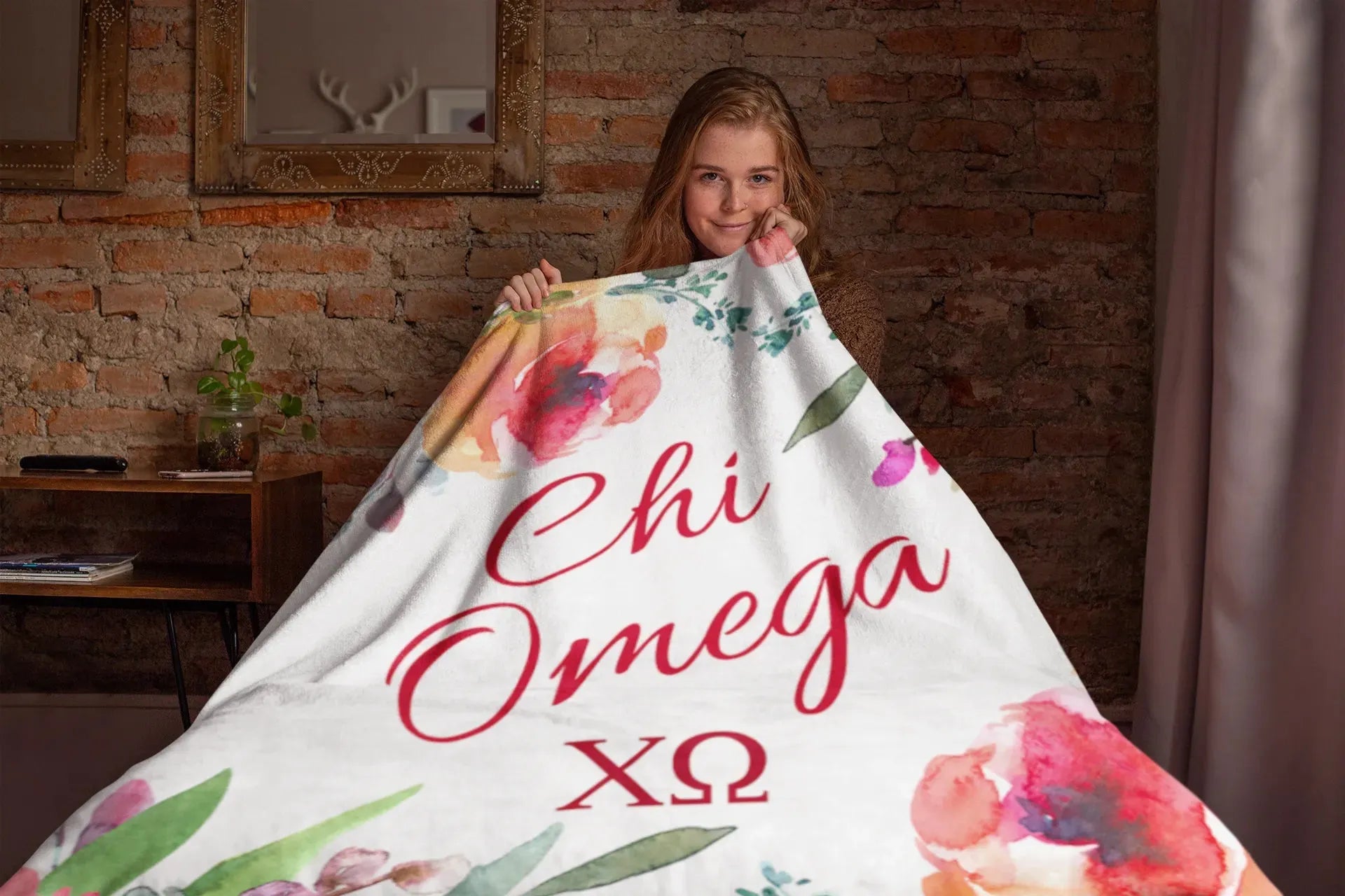 Chi Omega XL 60x80 Floral Sherpa Throw Blanket Throw Blankets