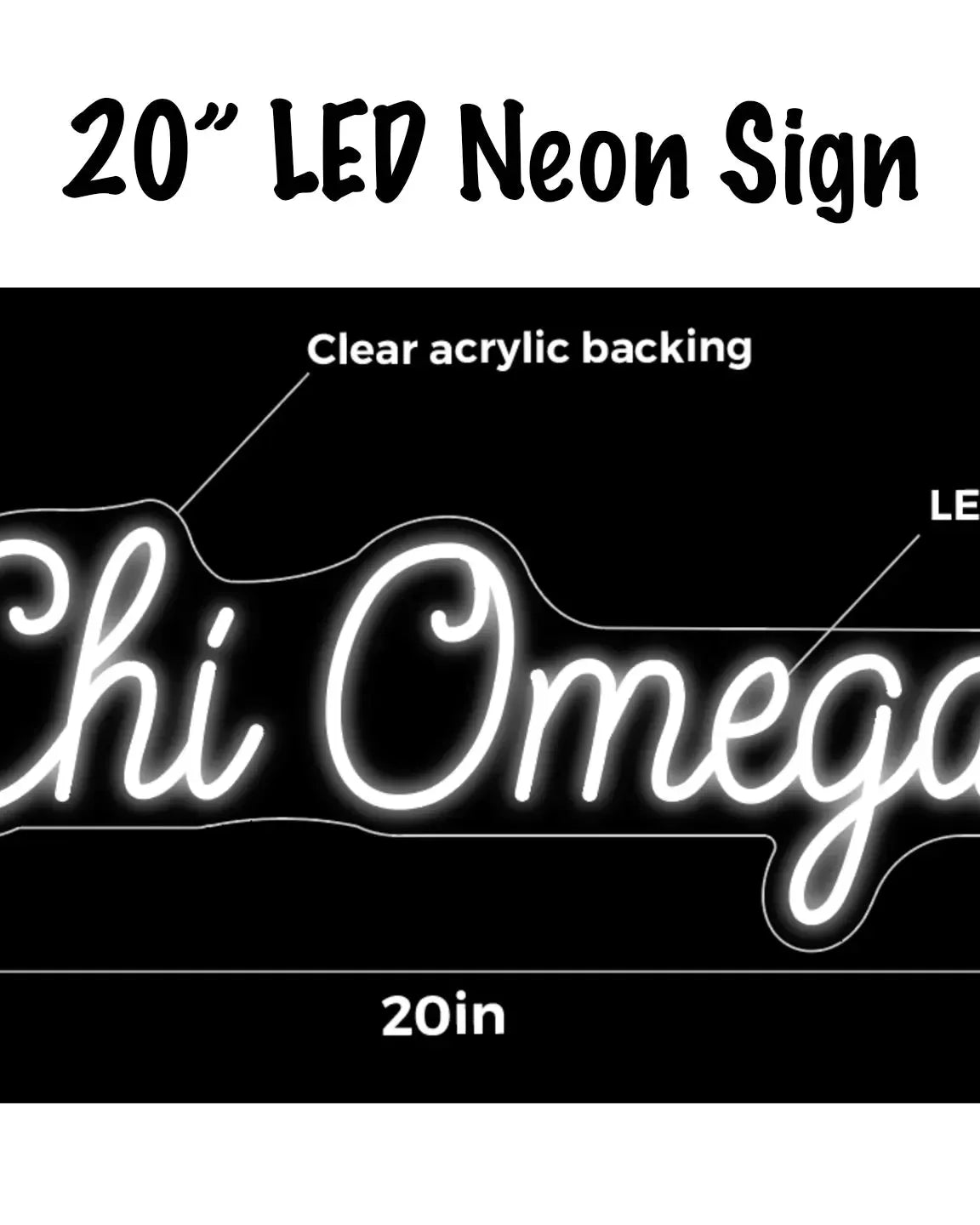 Chi Omega LED Neon Script Sign w/ Dimmer Neon Signs