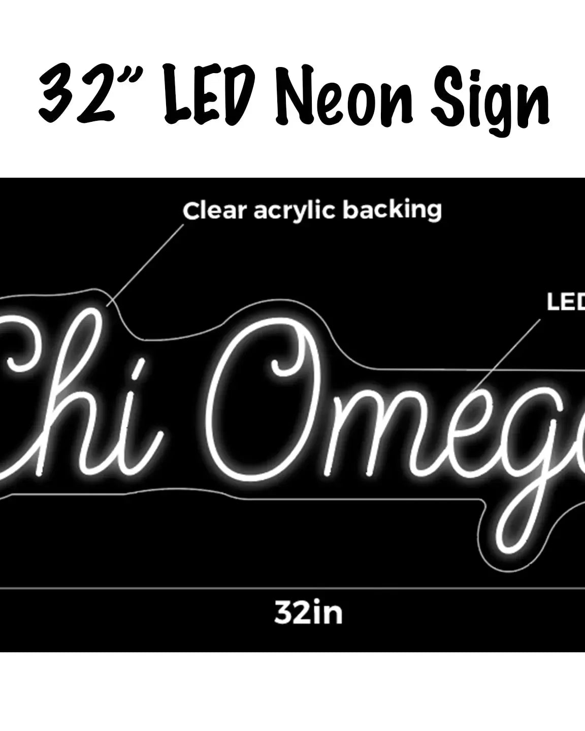 Chi Omega LED Neon Script Sign w/ Dimmer Neon Signs
