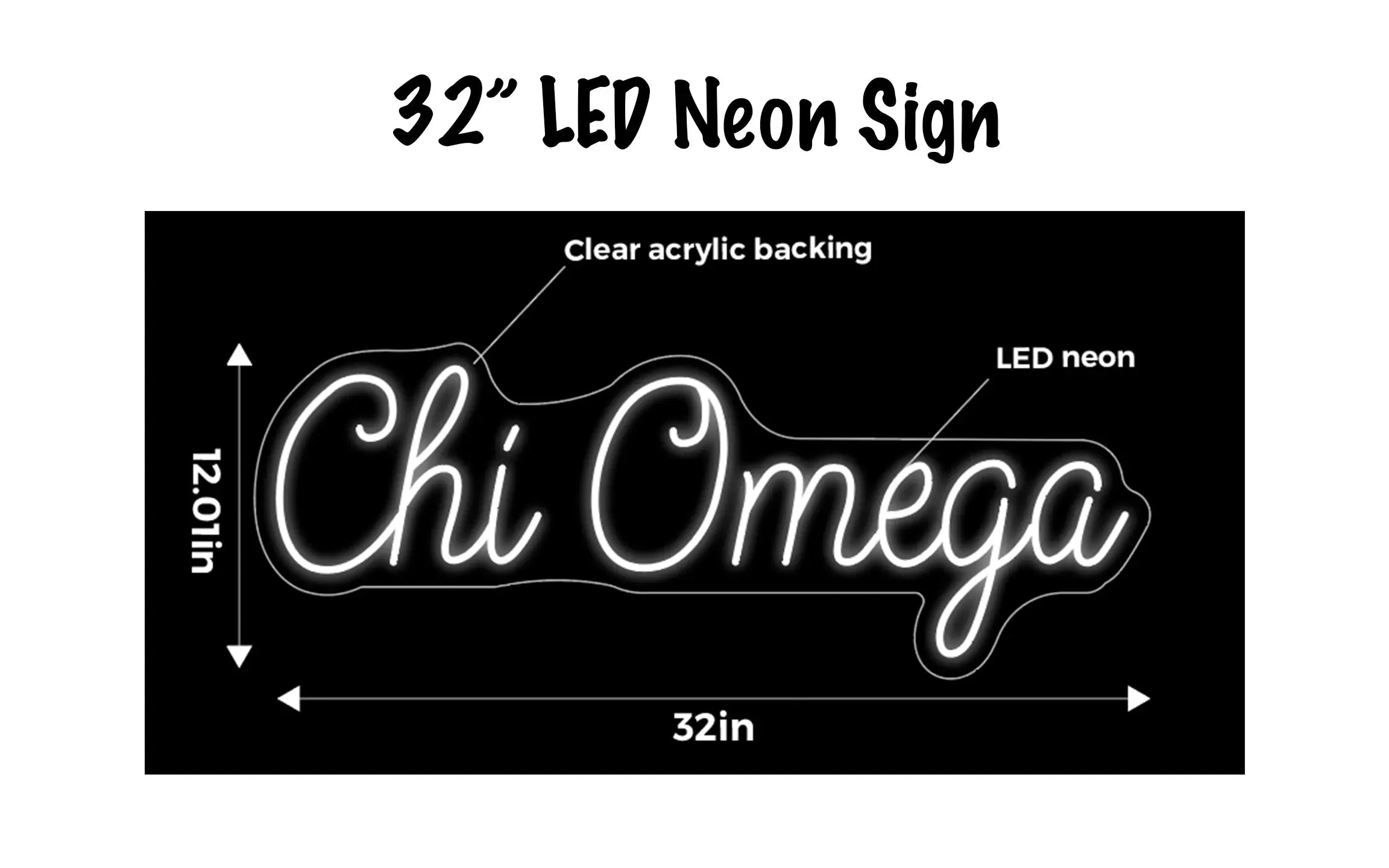 Chi Omega LED Neon Script Sign w/ Dimmer Neon Signs