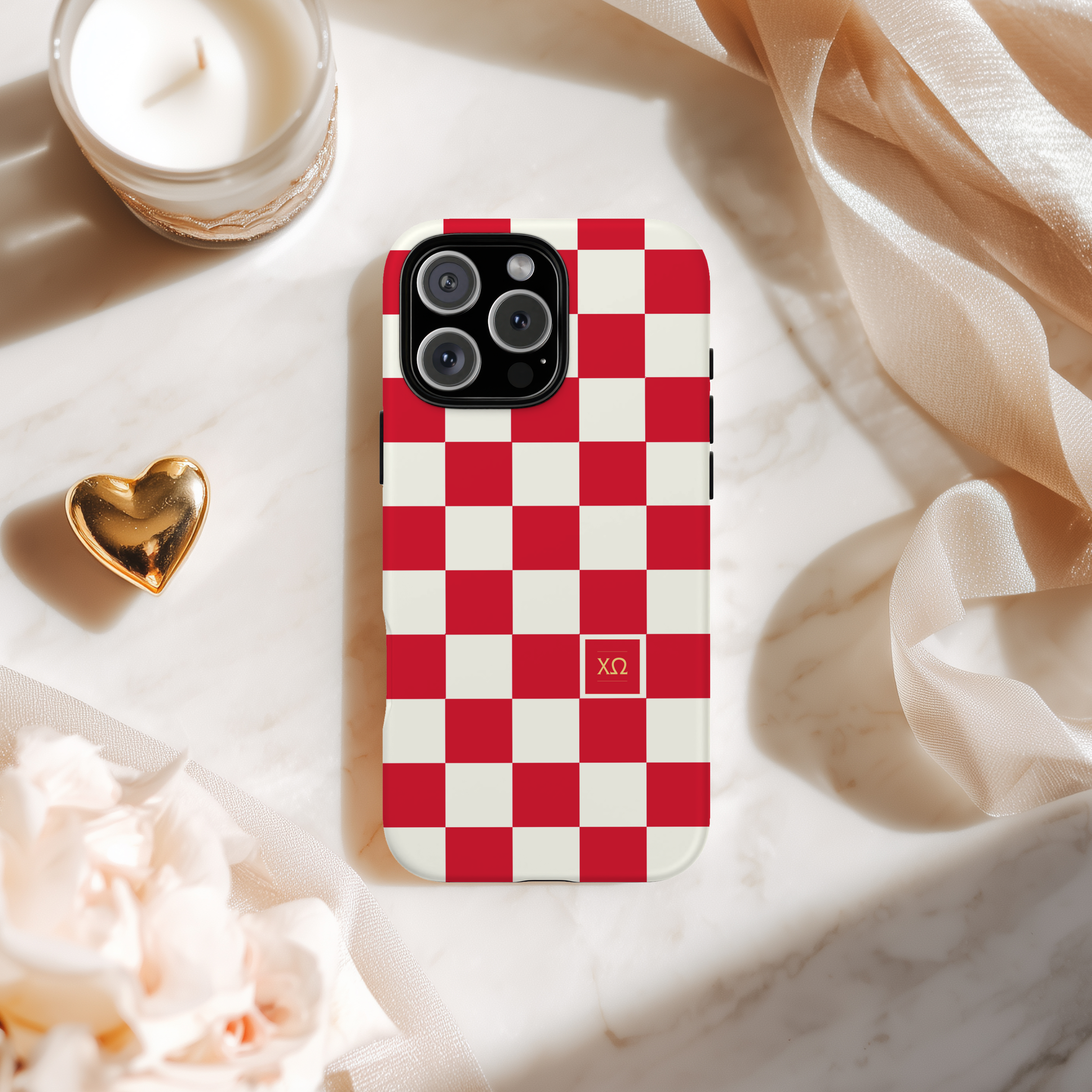 Chi Omega iPhone Mobile Phone Case - Red Check