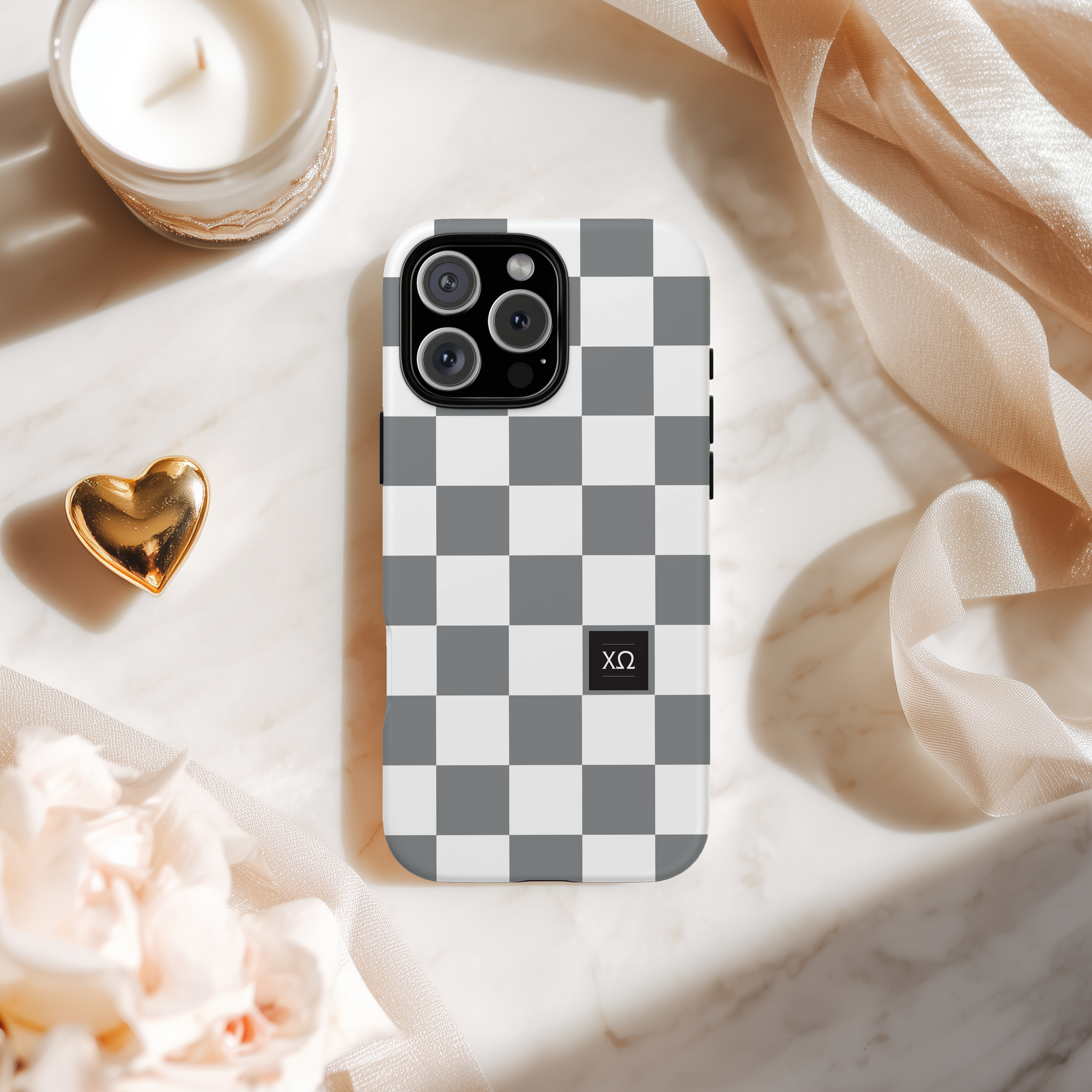 Chi Omega iPhone Mobile Phone Case - Grey Check