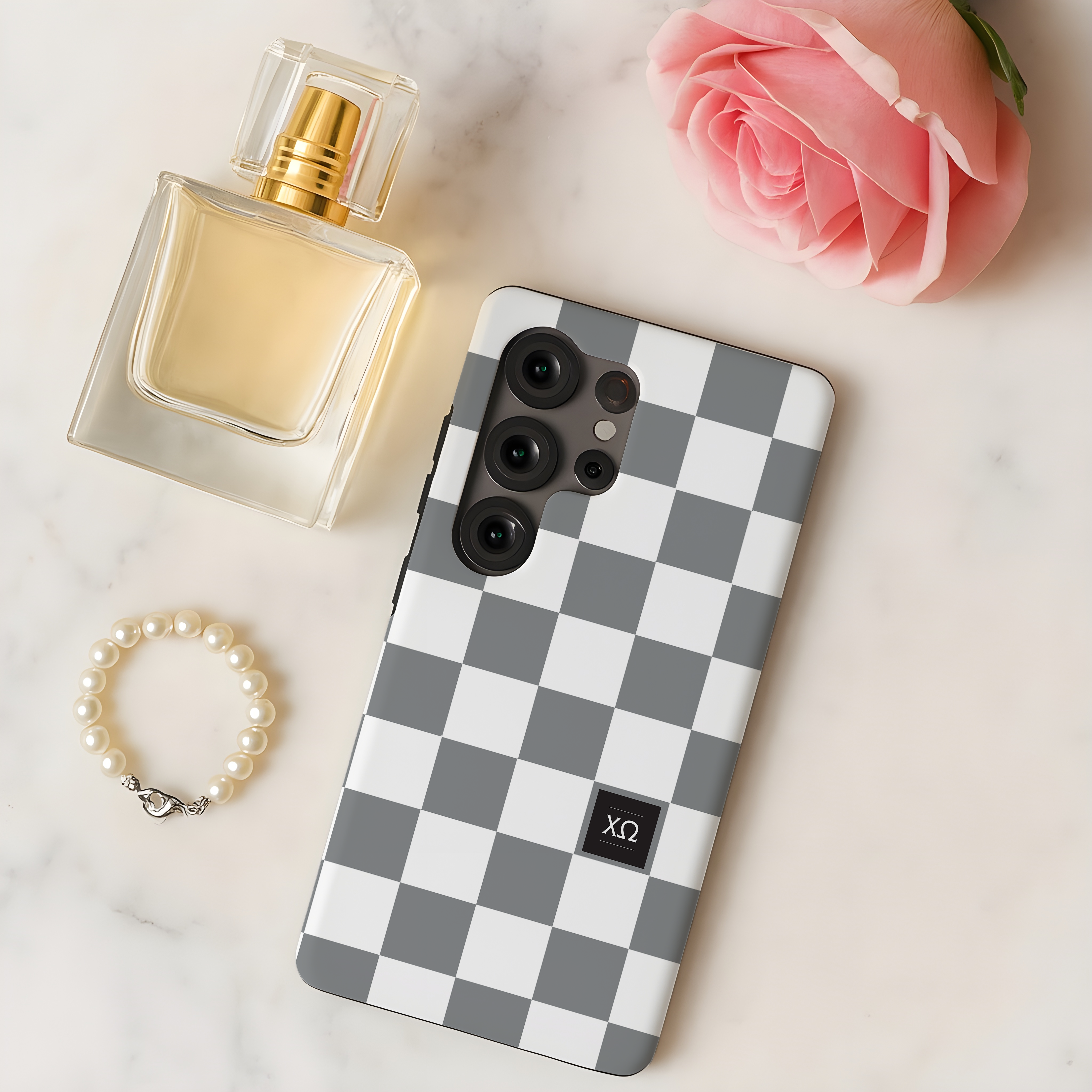 Chi Omega Samsung Galaxy Mobile Phone Case - Gray Check