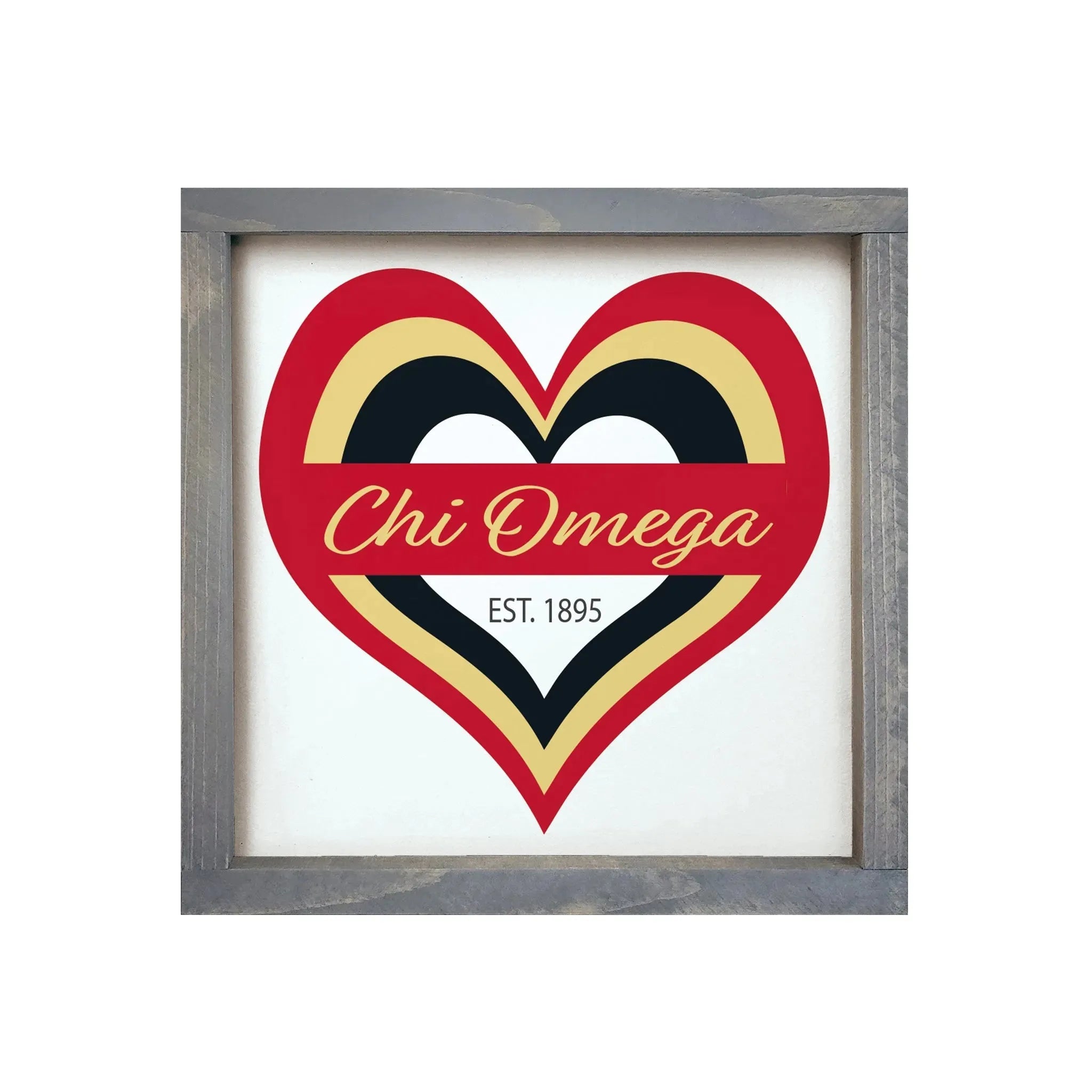 Chi Omega 12x12 Heart Wood Framed Sign Weathered Gray Wall Art & Signs