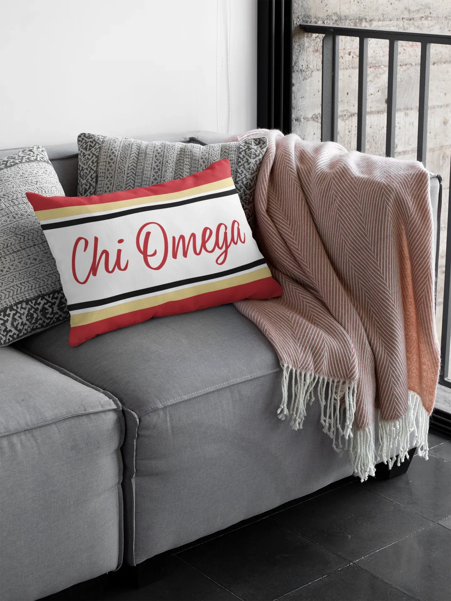 Chi Omega Striped Lumbar Pillow Cover Pillow Covers