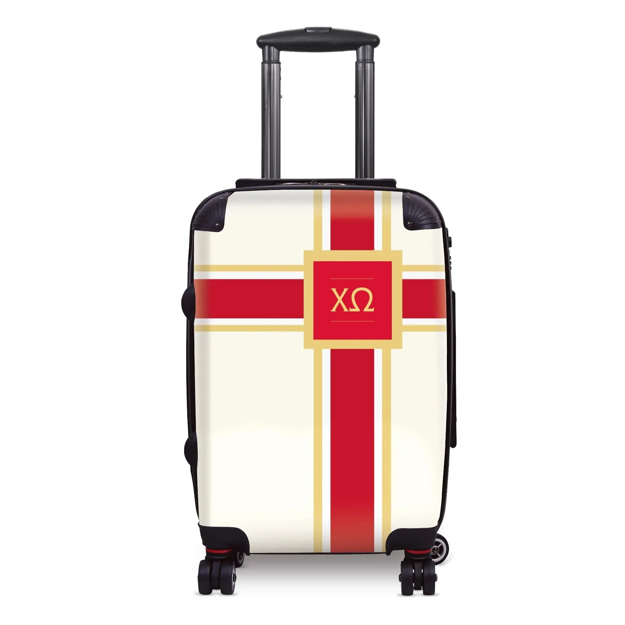 Chi Omega Carry-on Suitcase - Cross Stripes Cream Cardinal Suitcases