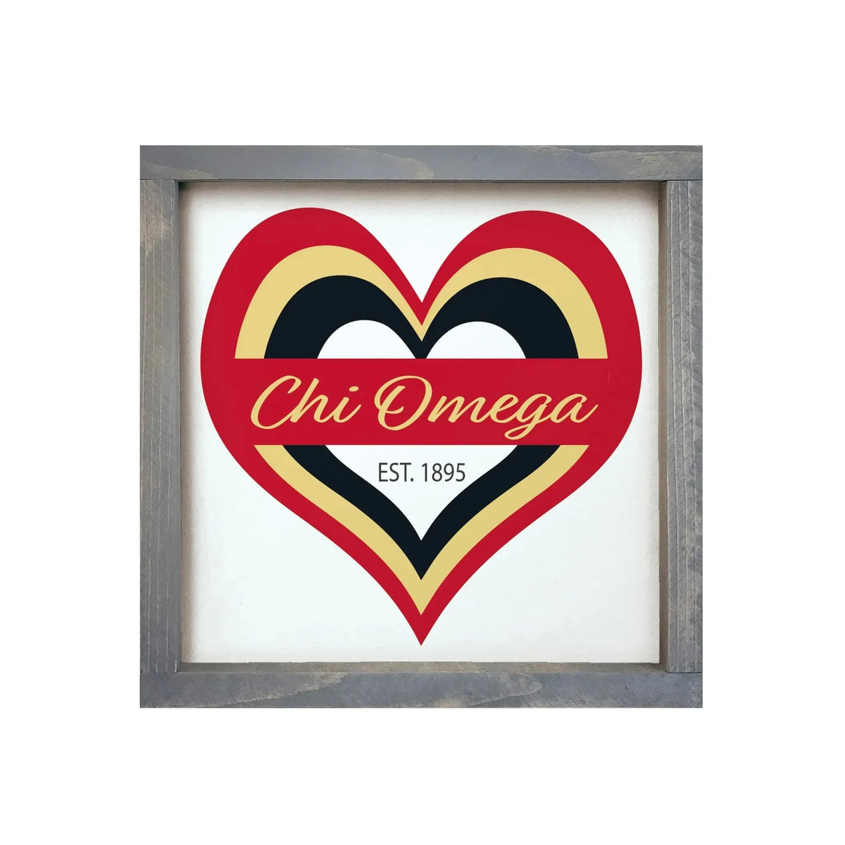 Chi Omega 12x12 Heart Wood Framed Sign Weathered Gray Wall Art & Signs