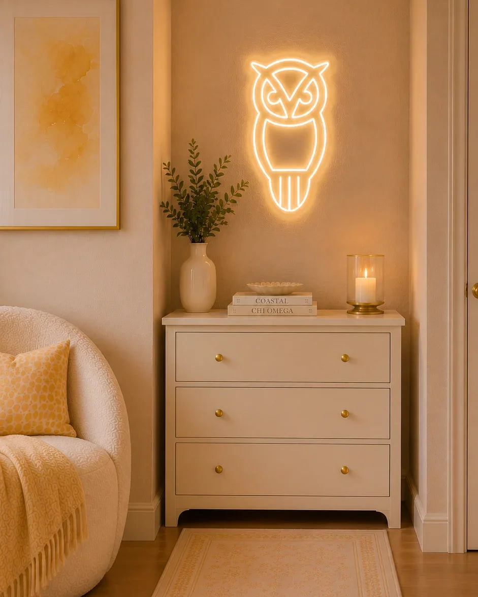 Chi Omega Owl LED Neon Sign w/ Dimmer | Chi O Dorm Wall Art