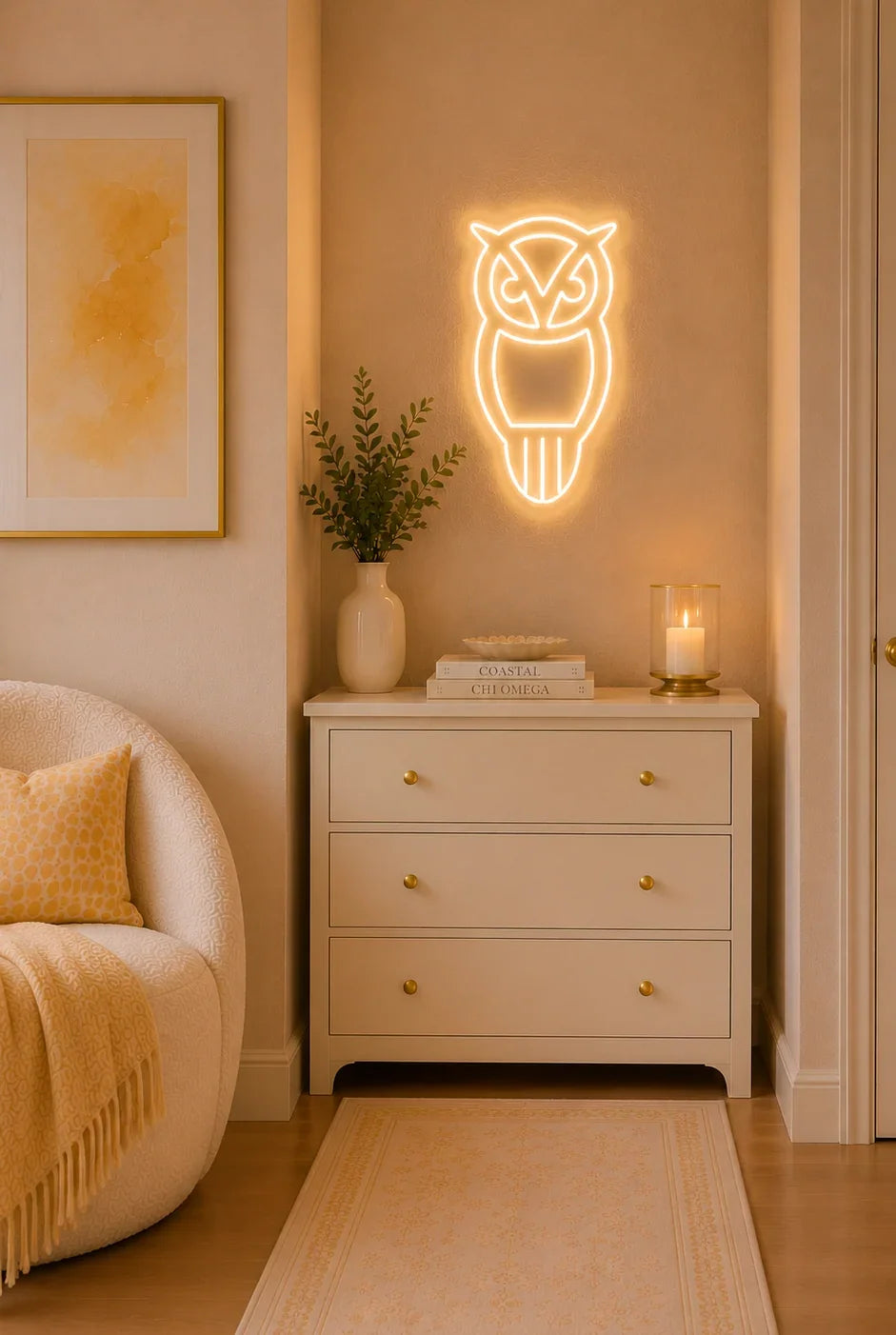Chi Omega Owl LED Neon Sign w/ Dimmer | Chi O Dorm Wall Art