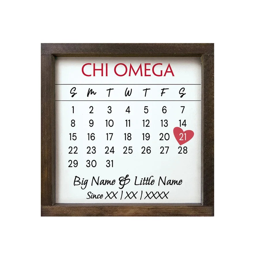Chi Omega Personalized Big Little Calendar Framed Sign 12x12