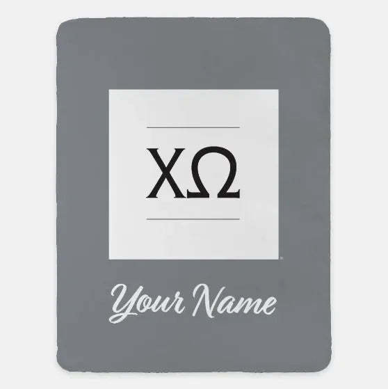 Chi Omega Personalized XL 60x80 Sherpa Throw Blanket Gray White Throw Blankets