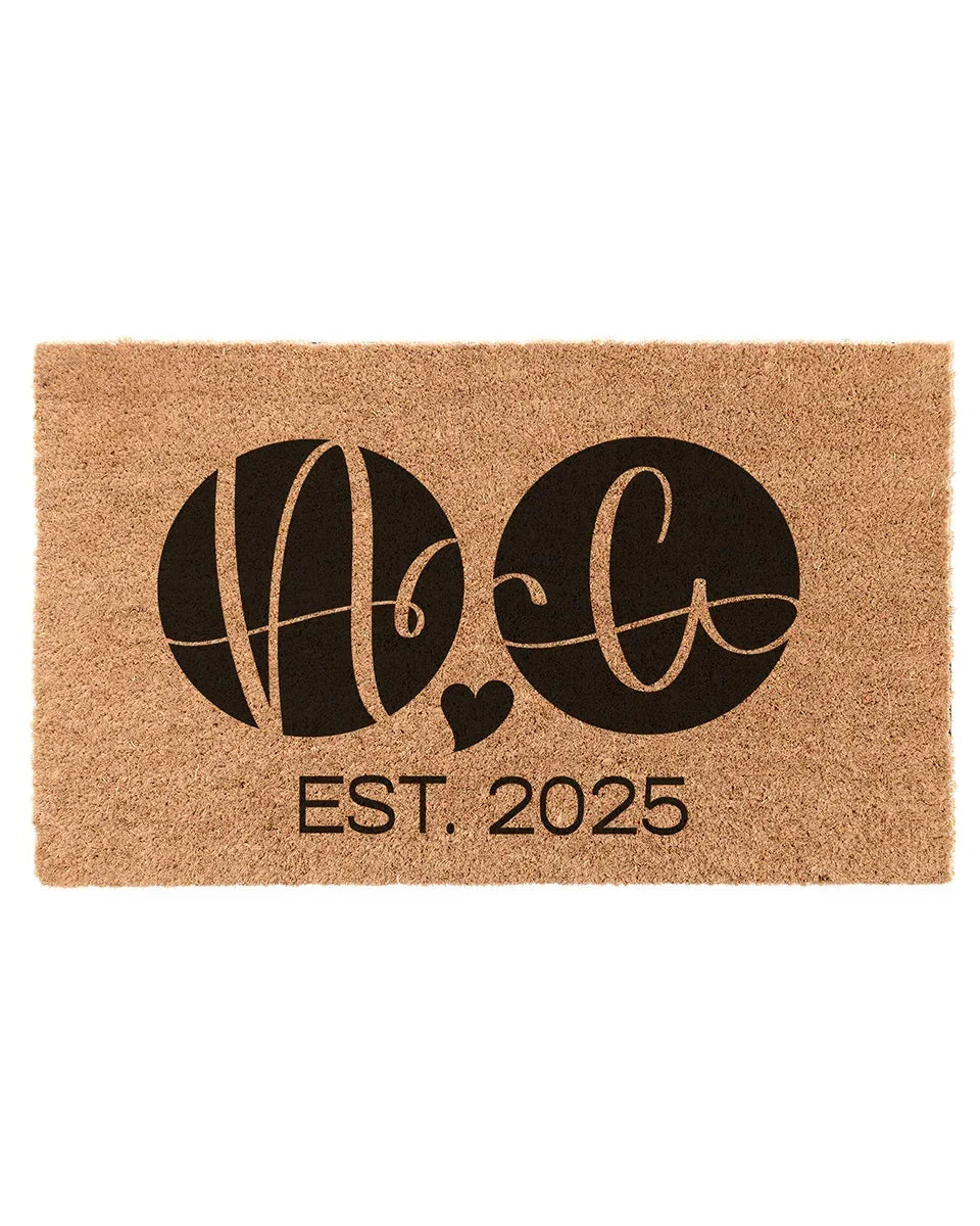 Personalized Roommate Circle Monogram Coir Doormat 2-initial Door Mats