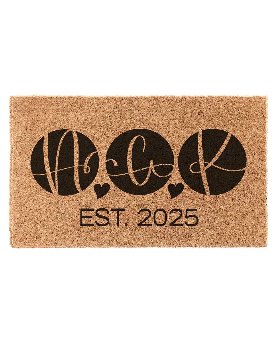 Personalized Roommate Circle Monogram Coir Doormat 3-initial Door Mats