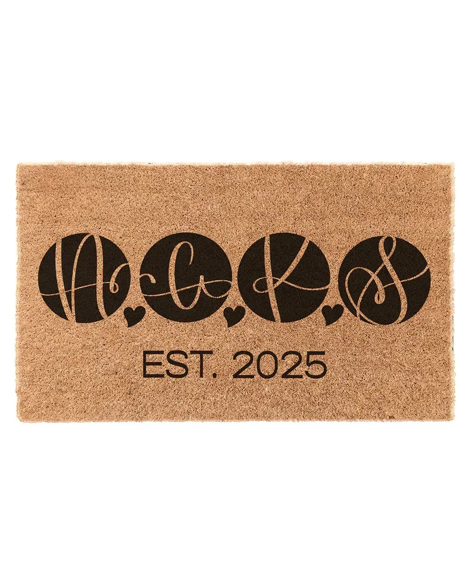 Personalized Roommate Circle Monogram Coir Doormat 4-initial Door Mats