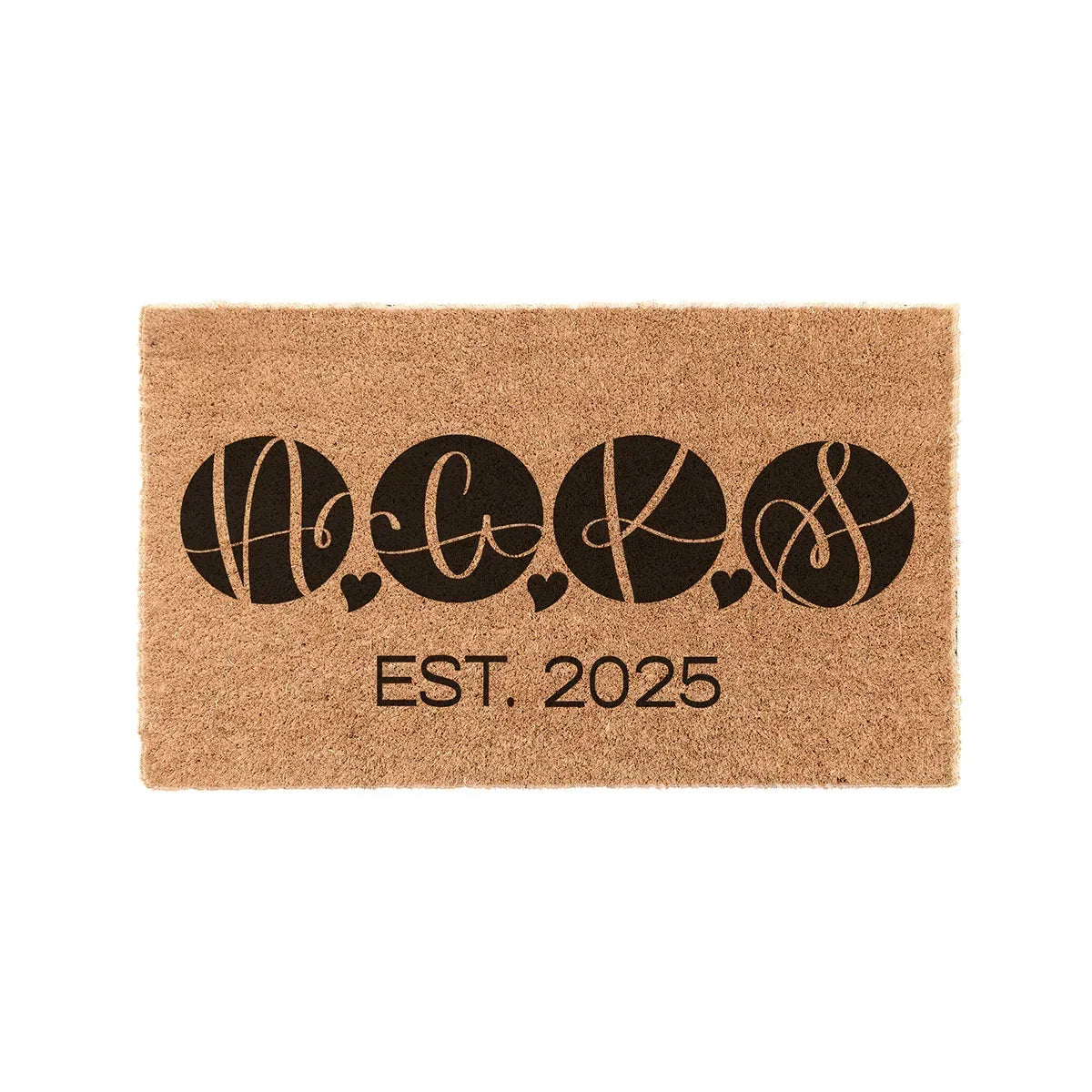 Personalized Roommate Circle Monogram Coir Doormat 4-initial Door Mats