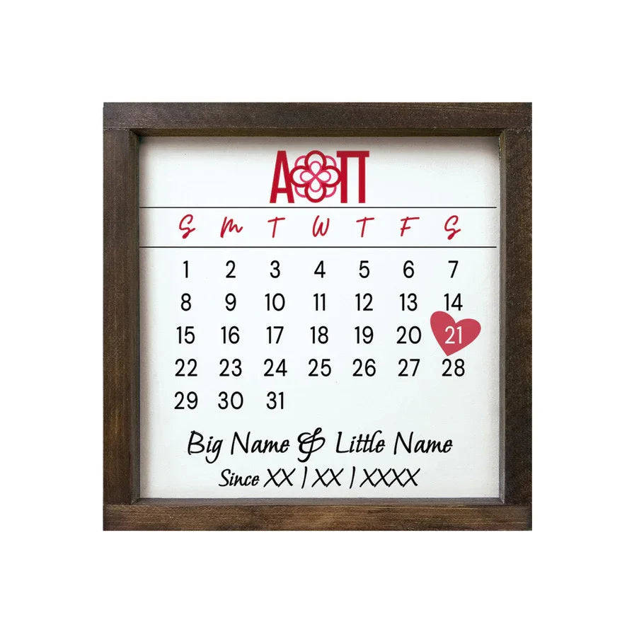 Alpha Omicron Pi Personalized Big Little Calendar Framed Sign - 12x12