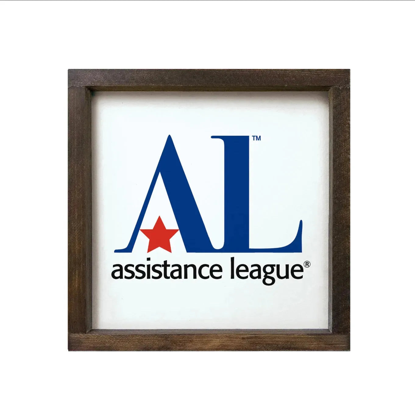 Assistance League 12x12 Traditional Wood Framed Sign White Walnut Stain Wall Art & Signs