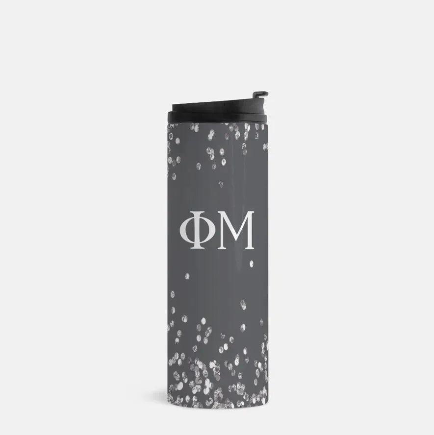 Phi Mu Thermal Tumbler - Glitter 16 oz. Charcoal Drinkware