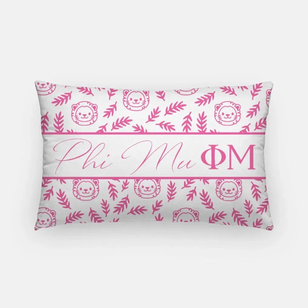 Phi Mu Lumbar Pillow Cover - Little Lions White Pink Pillow Covers