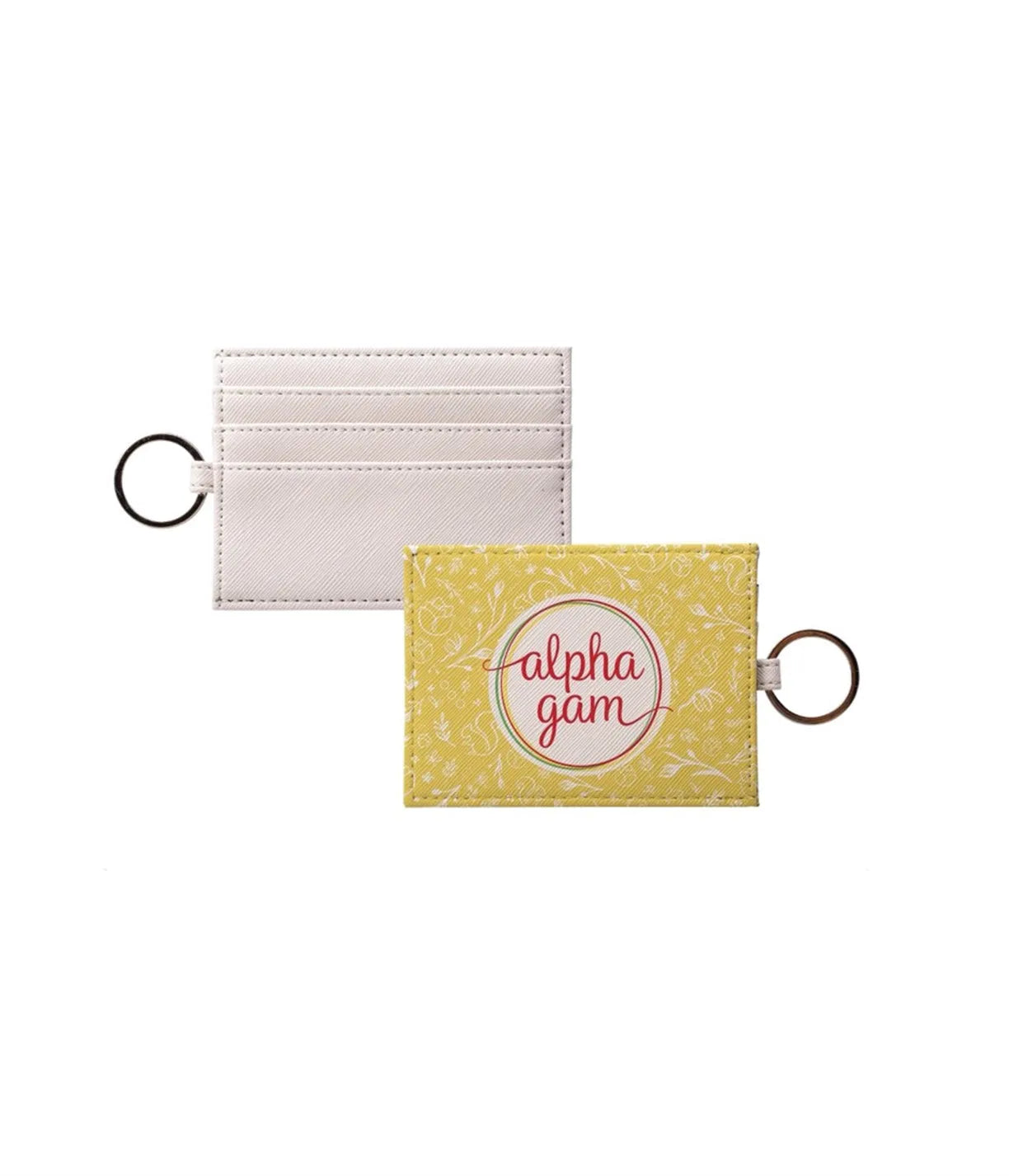 Alpha Gam Vegan Saffiano Leather Keychain Card Holder -Floral Travel Wallet