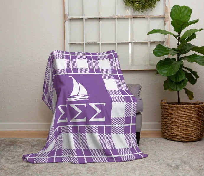 Tri Sigma XL 60x80 Plaid Sherpa Throw Blanket Throw Blankets