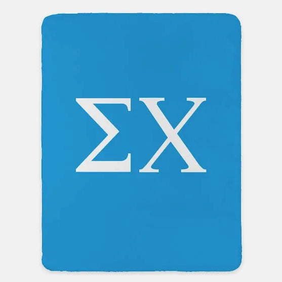 Sigma Chi XL 60x80 Sherpa Throw Blanket - Greek Letters Blue Throw Blankets