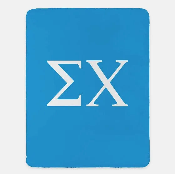 Sigma Chi XL 60x80 Sherpa Throw Blanket - Greek Letters Blue Throw Blankets