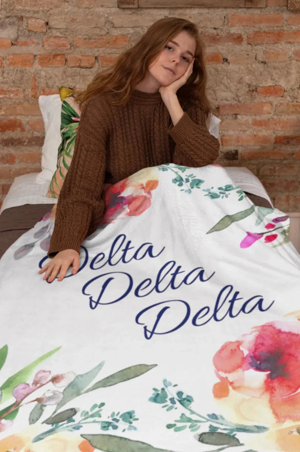 Tri Delta XL 60x80 Floral Sherpa Blanket Throw Blankets