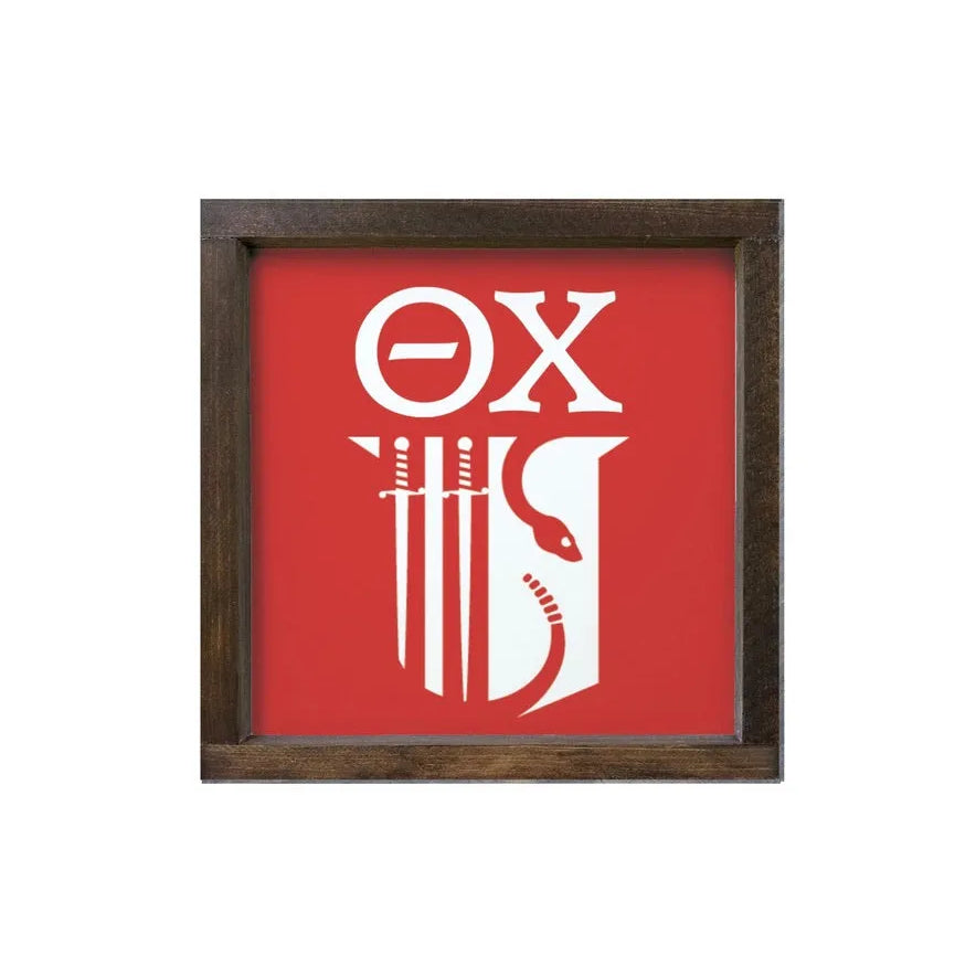 Theta Chi 12x12 Wood Framed Sign - Shield Red Walnut Stain Wall Art & Signs