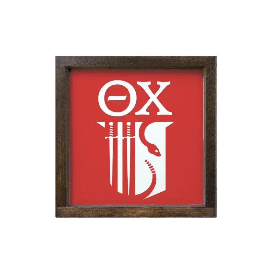 Theta Chi 12x12 Wood Framed Sign - Shield Red Walnut Stain Wall Art & Signs