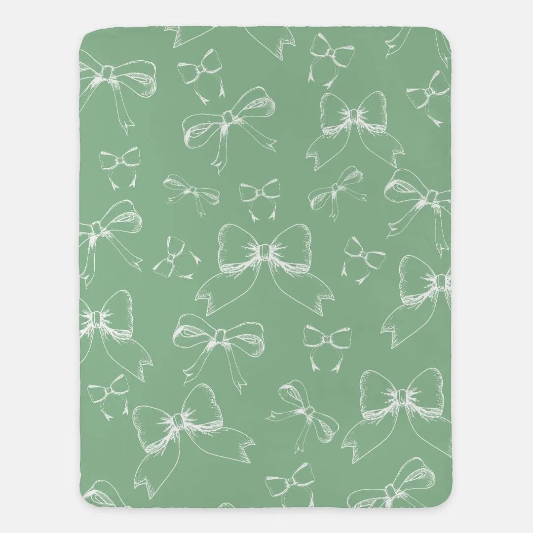 Bows XL 60x80 Sherpa Blanket Green Classic Throw Blankets