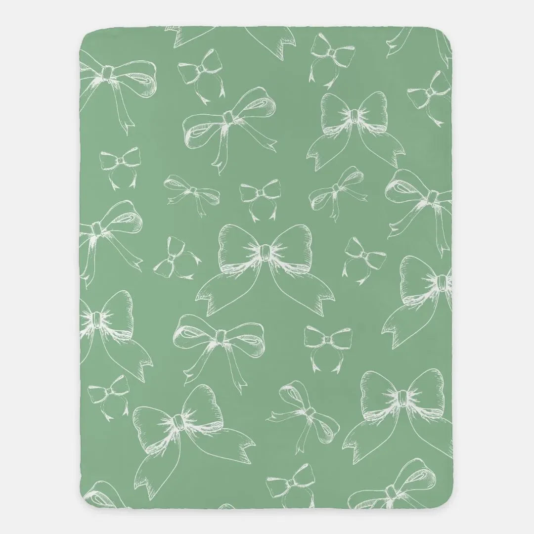 Bows XL 60x80 Sherpa Blanket Green Classic Throw Blankets