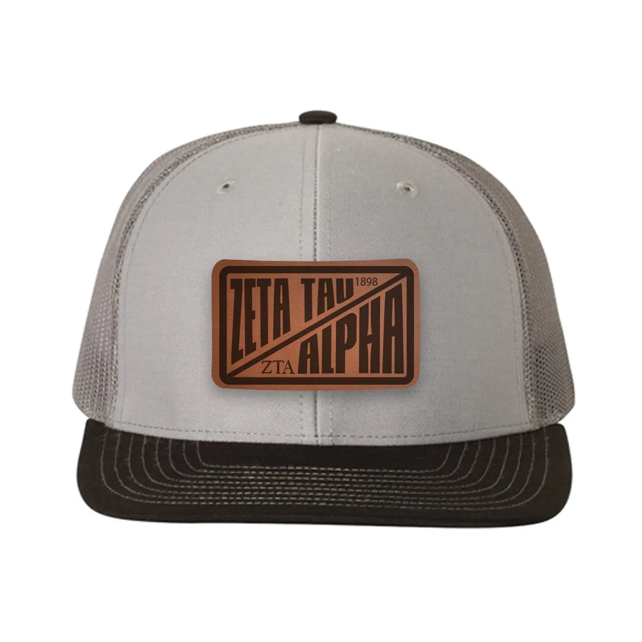 Zeta Tau Alpha Richardson 112 Leatherette Patch Trucker Hat - Divide Gray Charcoal Black Trucker Hat