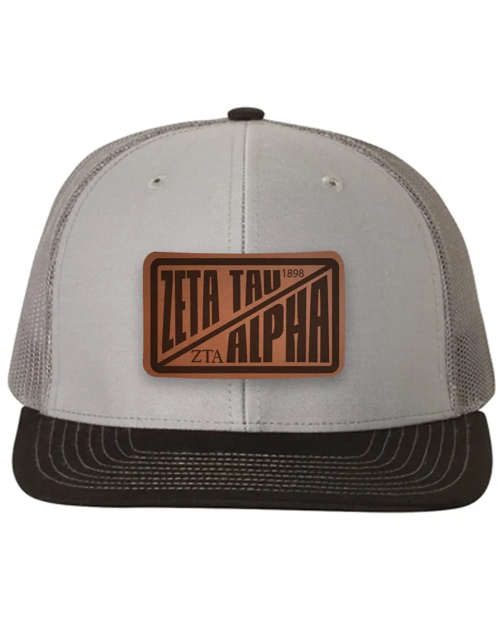 Zeta Tau Alpha Richardson 112 Leatherette Patch Trucker Hat - Divide Gray Charcoal Black Trucker Hat