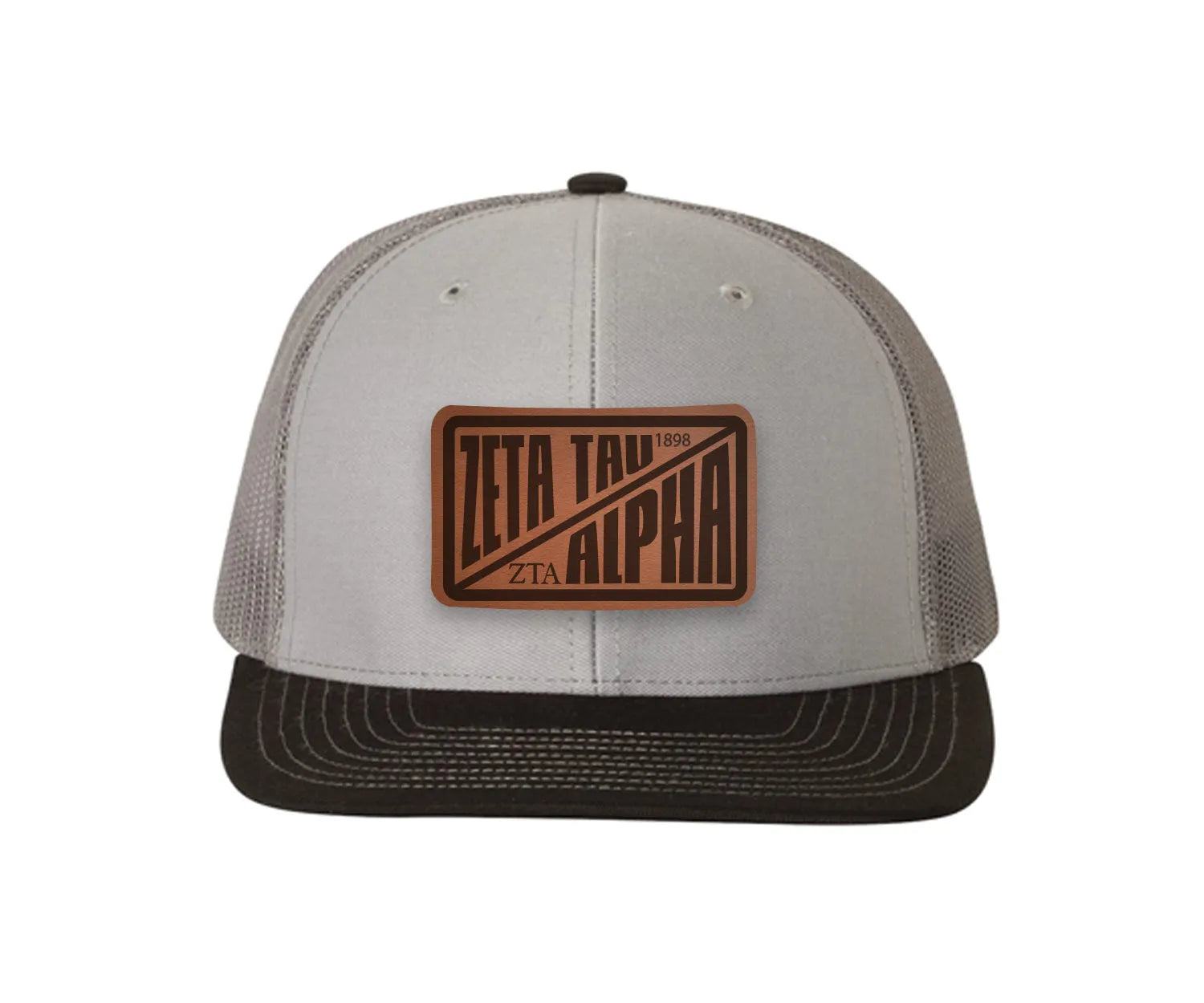 Zeta Tau Alpha Richardson 112 Leatherette Patch Trucker Hat - Divide Gray Charcoal Black Trucker Hat