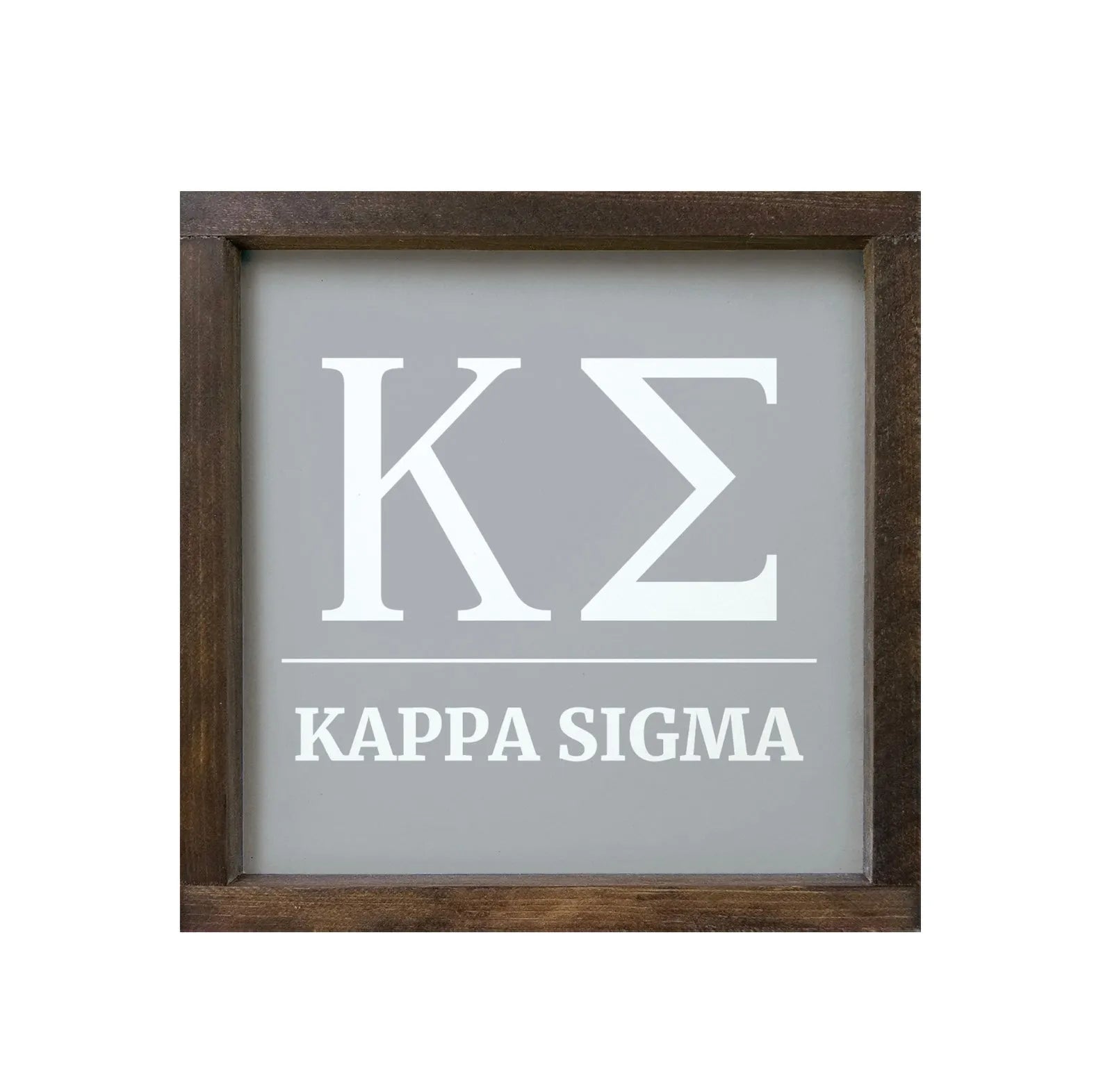 Kappa Sigma 12x12 Wood Framed Sign - Greek Letters Gray Walnut Stain Wall Art & Signs