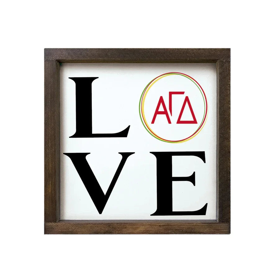 Alpha Gamma Delta 12x12 Wood Framed Sign - Greek Letters LOVE | AGD