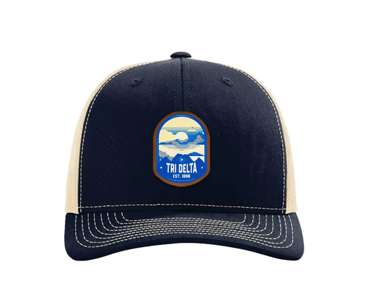 Tri Delta Richardson 112 UV Print Leatherette Patch Trucker Hat - Ventura Navy Khaki Trucker Hat