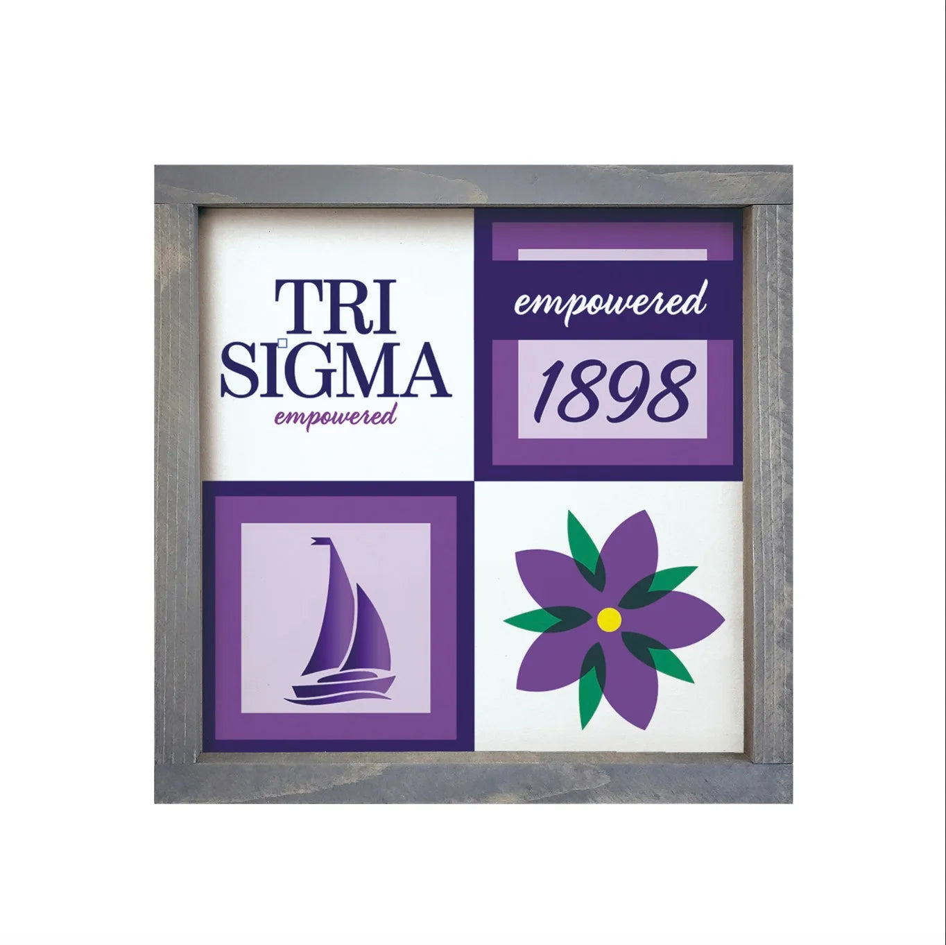 Tri Sigma 12x12 Classic Color Block Wood Framed Sign Weathered Gray Wall Art & Signs