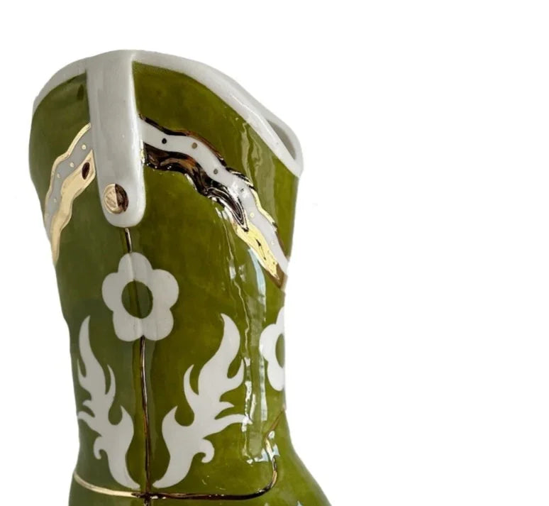 Cowboy Boot Vase with Gold Accent | Western Dorm Accessories - Campus Greek Fit
