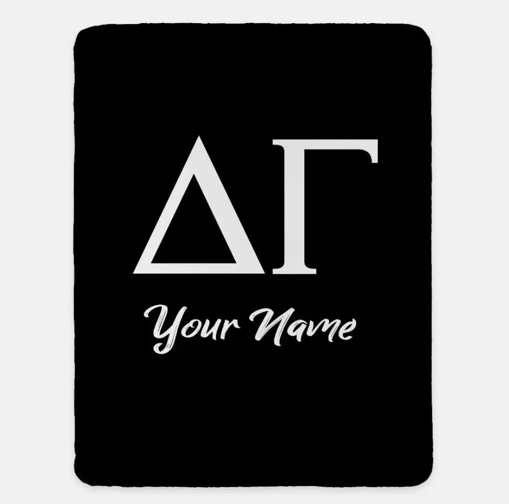 Personalized Delta Gamma XL 60x80 Sherpa Throw Blanket - Greek Letters Black Throw Blankets