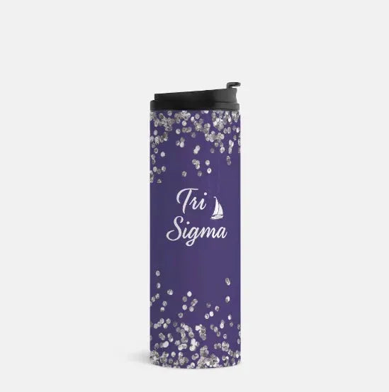 Tri Sigma Thermal Tumbler 16 oz. - Glitter Royal Purple Drinkware