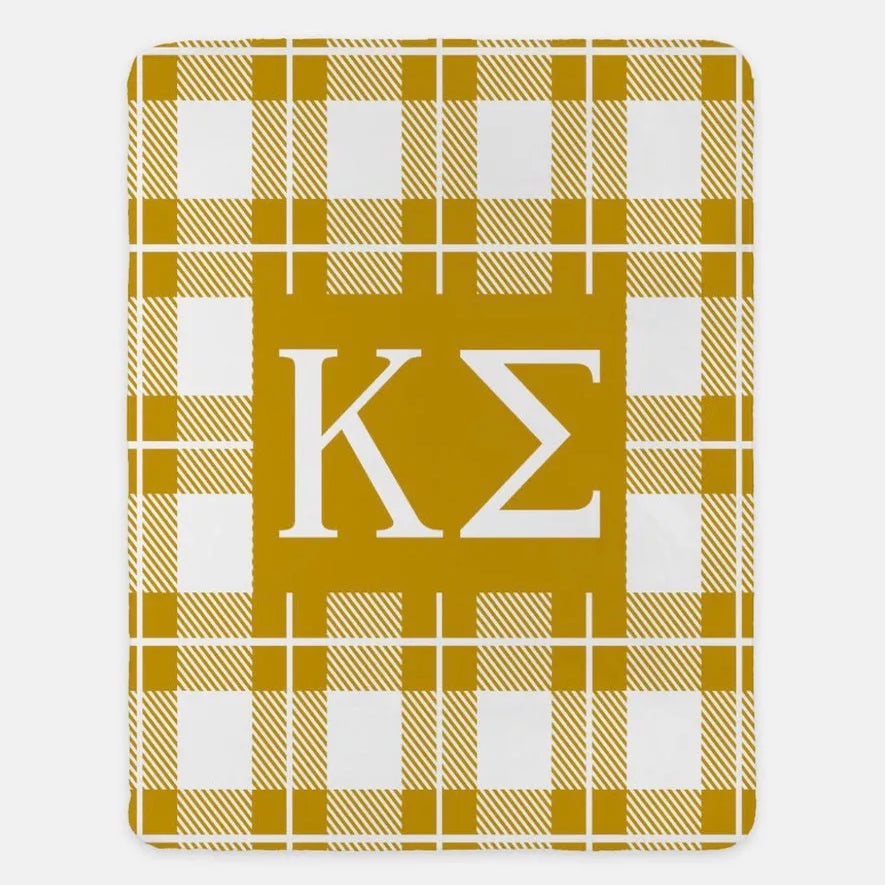 Kappa Sigma XL 60x80 Sherpa Throw Blanket - Plaid Gold Throw Blankets