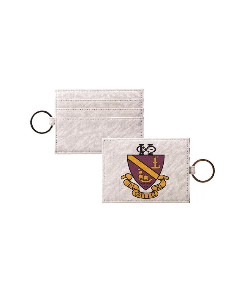 Phi Chi Theta Vegan Saffiano Leather Keychain Card Holder - Crest Travel Wallet