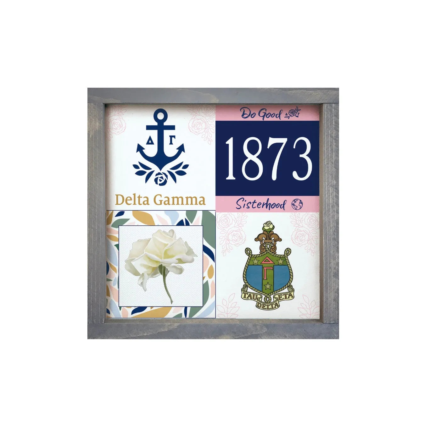 Delta Gamma 12x12 Wood Framed Sign - Color Block Weathered Gray Wall Art & Signs